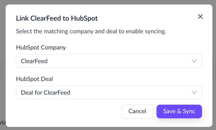 HubSpot manual linkage modal