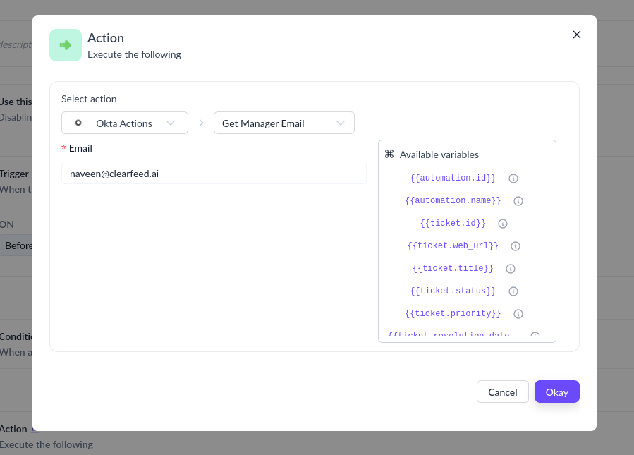 Get Manager Email action from Okta