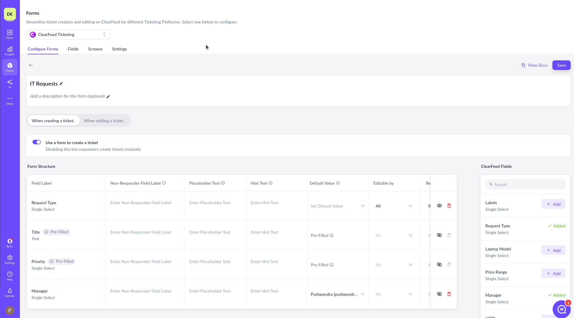 Add Manager field to Create form